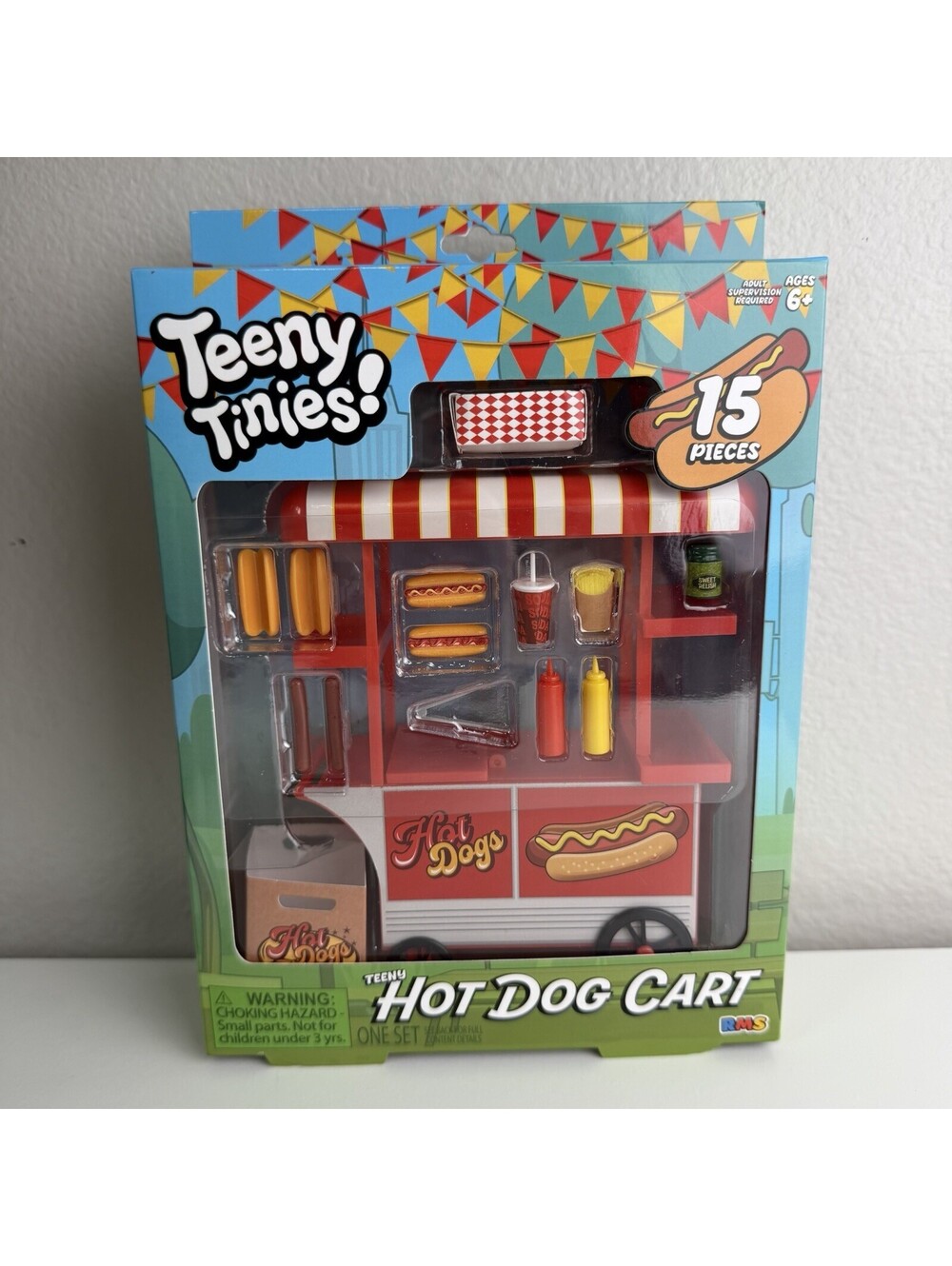 Teeny Tinies Tenny Hot Dog Cart Stand Food Cart Playset Set 15Pc RMS Toys NEW